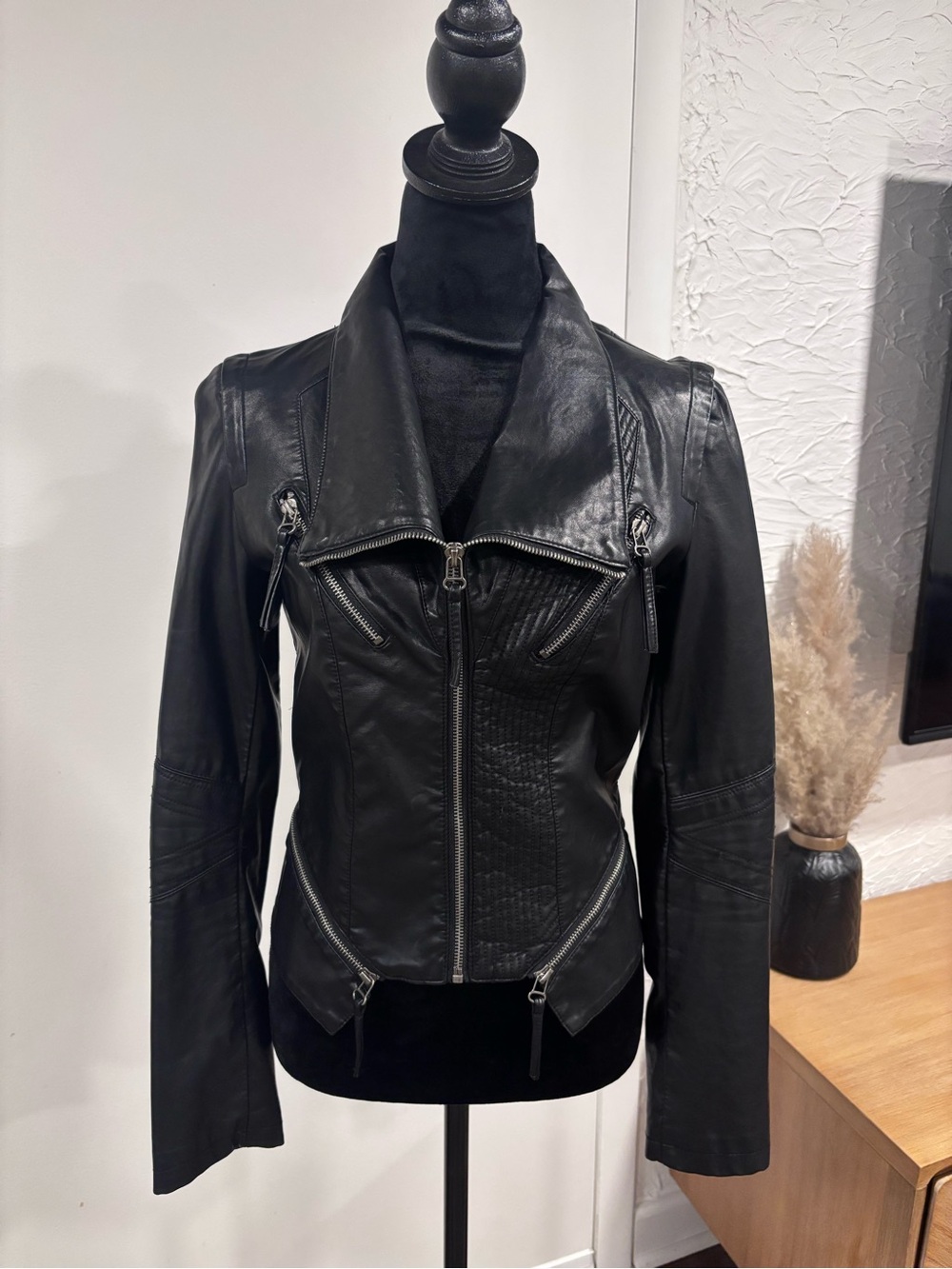 Lulu's Black Asymmetric Leather Moto Jacket